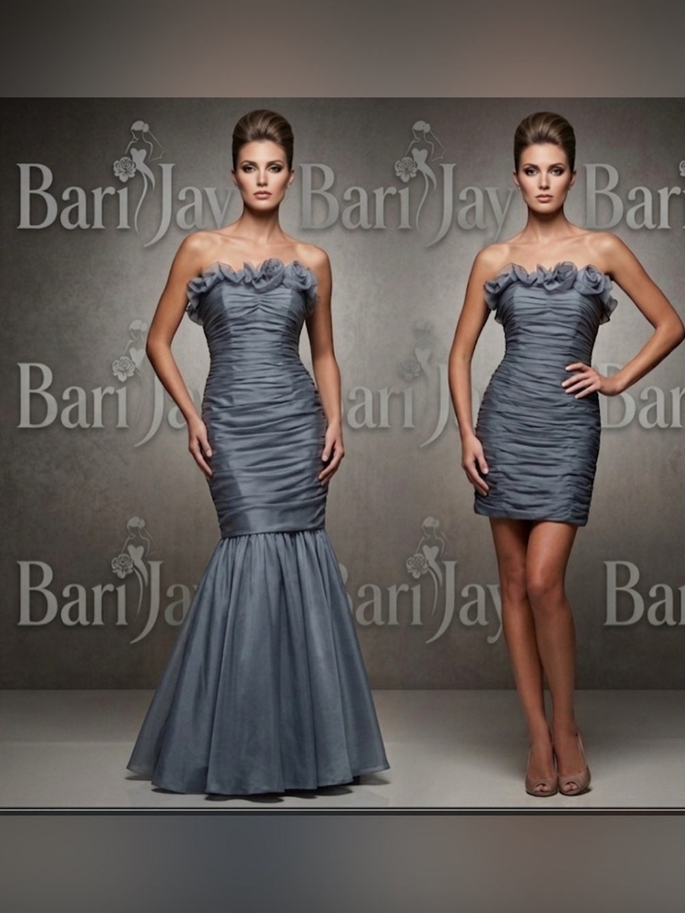 Gorgeous authentic Bari Jay gray convertible evening event dress sz 2